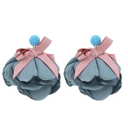 (E 956  blue)original Cloth bow flowers earrings occidental style fashion exaggerating wind long style bride Earring