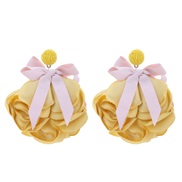 (E 956  yellow)original Cloth bow flowers earrings occidental style fashion exaggerating wind long style bride Earring