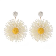 (coffeeg )retro Bohemian style sun flower earrings temperament all-Purpose Double layer Alloy handmade weave