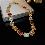 ( Color Set in drill square  necklace)retro diamond square chain high palace wind temperament samll exaggerating clavic