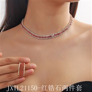 (JXTL2115  red zircon  Two piece suit)brief all-Purpose fine embed color color zircon necklace earrings two set bride