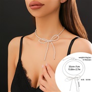 ( 3  necklace White K+ white 6228)occidental style personality bow Collar woman  samll beads necklaceow Earring