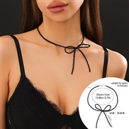 ( 3  necklace White K+ black 6228)occidental style personality bow Collar woman  samll beads necklaceow Earring