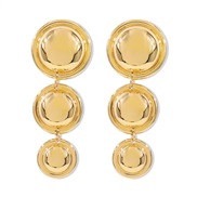 ( Gold)occidental style exaggerating surface geometry Round earrings  Metal wind temperament brief long style earring