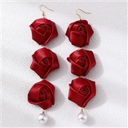 (EZ5 71hongse)E occidental style fashion woman long style earrings Cloth rose fashion woman