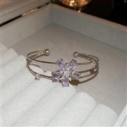 (purple Flower) wind zircon drop flowers Double layer opening bangle fashion samll temperament geometry high woman