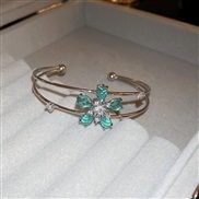 ( green Flower) wind zircon drop flowers Double layer opening bangle fashion samll temperament geometry high woman