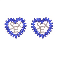 ( blue)occidental style fashion personality brilliant Rhinestone Word heart-shaped earrings fashion high temperament ear