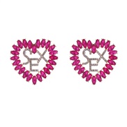 ( rose Red)occidental style fashion personality brilliant Rhinestone Word heart-shaped earrings fashion high temperamen