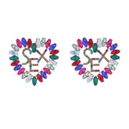 ( Color)occidental style fashion personality brilliant Rhinestone Word heart-shaped earrings fashion high temperament e