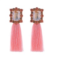 ( Pink)occidental style retro Bohemian style long style tassel earrings woman fashion temperament banquet ear stud Earr