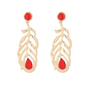 ( red)silver retro wind feather earring  occidental style high samll earringsVintage