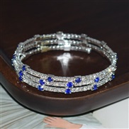 ( Silver  blue )opening bangle textured woman bracelet row Rhinestone surround bangle