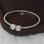 (SL 1215  Silver) fashion Rhinestone row fully-jewelled zircon mosaic claw chain woman opening personality bangle