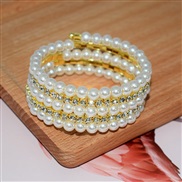 (5  Gold 6mm)occidental style  bride twiningmm Pearl Rhinestone multilayer bangle woman  fashion creative bracelet wedd