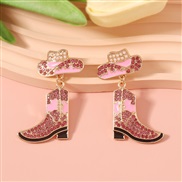 ( Pink)occidental style fashion personality temperament Cowboy wind enamel diamond Alloy style earrings Earring