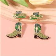 ( green)occidental style fashion personality temperament Cowboy wind enamel diamond Alloy style earrings Earring