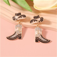 ( black)occidental style fashion personality temperament Cowboy wind enamel diamond Alloy style earrings Earring