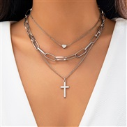 ( 2  White k 61  )occidental style  Metal snake chain Peach heart necklace  personality cross pendant multilayer