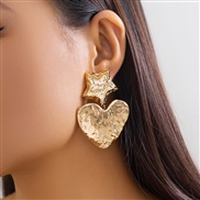 ( 6  Gold 3 47)occidental style  fashion Metal Peach heart love ear stud  retro all-Purpose Stripe Earring