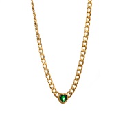 (green )occidental style samll heart-shaped necklace  stainless steel color retention personality brief chain chain