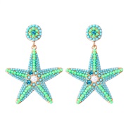 (57474 BUGN)occidental style creative cartoon Five-pointed star Pearl earrings lovely woman starfish Earring