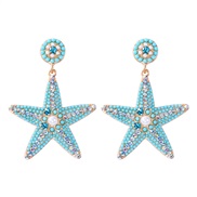 (57474 LBU)occidental style creative cartoon Five-pointed star Pearl earrings lovely woman starfish Earring