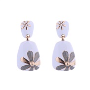 ( gray)occidental style earrings Alloy enamel ear stud woman square fashion flowers pattern exaggerating