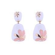 ( Pink)occidental style earrings Alloy enamel ear stud woman square fashion flowers pattern exaggerating