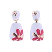 ( red)occidental style earrings Alloy enamel ear stud woman square fashion flowers pattern exaggerating