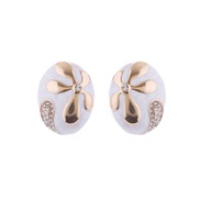 ( white)occidental style creativeins wind medium Ladies earrings woman  silver diamond enamel flowers Oval earrings Ear