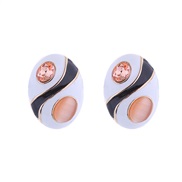 ( khaki)occidental style personality silver ear stud woman Alloy enamel diamond Ladies temperament earrings