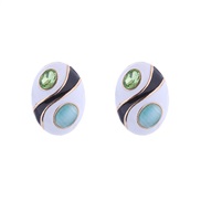 (blue  green)occidental style personality silver ear stud woman Alloy enamel diamond Ladies temperament earrings