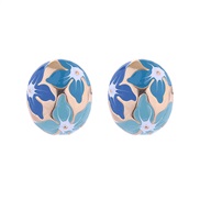 (blue green )occidental styleins wind enamel flowers earrings woman  silver Round temperament high Earring