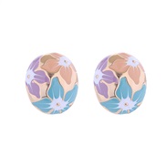 occidental styleins wind enamel flowers earrings woman  silver Round temperament high Earring