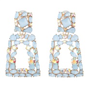 ( light blue )UR geometry fully-jewelled earrings personality three-dimensional earring