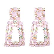 ( light pink )UR geometry fully-jewelled earrings personality three-dimensional earring