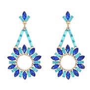 ( blue)trend colorful diamond earrings occidental style fully-jewelled earring woman Round flowers earring exaggerating