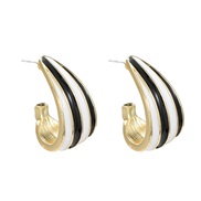 (black and white) enamel earrings occidental style Earring lady elegant temperament color Stripe