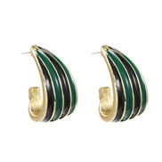 ( Black green ) enamel earrings occidental style Earring lady elegant temperament color Stripe