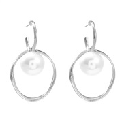 ( Silver)Autumn and Winter Alloy earrings occidental style exaggerating Earring woman trend Round imitate Pearl earring