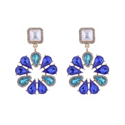 ( blue)silver Round Alloy fully-jewelled flowers Pearl earrings woman occidental style fashion samll