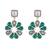 ( green)silver Round Alloy fully-jewelled flowers Pearl earrings woman occidental style fashion samll