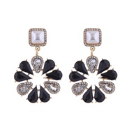 ( black)silver Round Alloy fully-jewelled flowers Pearl earrings woman occidental style fashion samll