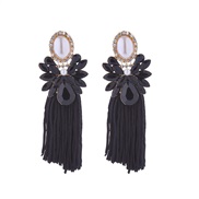 ( black)occidental style silver long style tassel diamond Pearl earrings fashion high Bohemian style temperament Earring