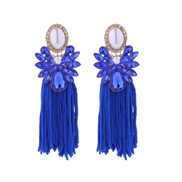 ( blue)occidental style silver long style tassel diamond Pearl earrings fashion high Bohemian style temperament Earring