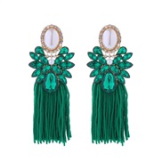 ( green)occidental style silver long style tassel diamond Pearl earrings fashion high Bohemian style temperament Earring