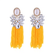 ( yellow)occidental style silver long style tassel diamond Pearl earrings fashion high Bohemian style temperament Earri