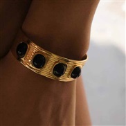 (gold  Black )occidental style retro samll width surface pattern mosaic gem opening bangle fashion trend personality