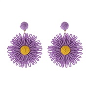 (purple)occidental style retro Bohemian style sun flower earrings woman temperament all-Purpose handmade weave Earring